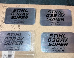 STIHL Chainsaw Name Tag Plate 038AV Super Electronic Quick Stop OEM NOS - Picture 1 of 7