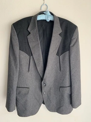 48R Vintage Círculo S Cinza Preto Blazer Ocidental Terno Jaqueta Esportiva Retro Cowboy - Imagem 1 de 4
