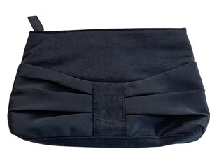 Yves Saint Laurent Canvas Pleated Satin Logo Clutch Bag Black Tag Makeup Travel - Picture 1 of 7