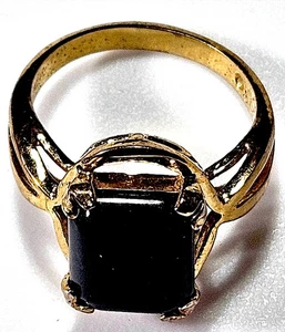 Anello cocktail vintage anni 70 vetro onice nero gambo diviso tono oro misura 6,25 - Foto 1 di 24