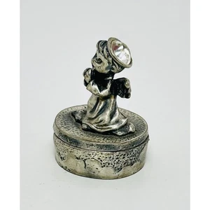"Estatuilla de oración de ángel de peltre de colección mini caja de dientes de baratija redonda de 2,25"" coleccionable" - Imagen 1 de 10