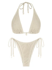 Zaful Damen Triangel Bikini Multiway Netz seitlich zum Binden Bandeau Kaffee Medium - Bild 1 von 3