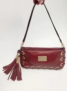 VTG Michael Kors Leather Clutch Purse Y2K Grommet Tassels Red w DUST BAG ASTOR - Picture 1 of 24