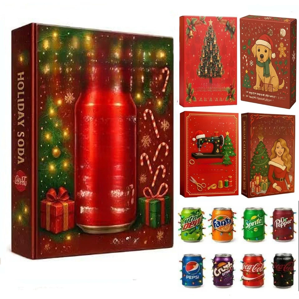 Calendario de Adviento Holiday Soda 24 Días Navidad Cuenta Regresiva Calendario Caja Ciega AU- Foto 1 de 4