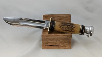 Faca de cabo de veado de mármore vintage Gladstone MI EUA lâmina fixa caça - Imagem 1 de 4