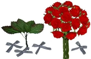 Scrapbooking - 15 FLEURS ROSES ROUGES + 5 FEUILLES + 5 - Imagen 1 de 1