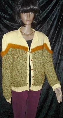 STRICKJACKE Angora mit Wollmix HANDGESTRICKT in Gr. 44 HAND KNITTED CARDIGAN XXL - Bild 1 von 4