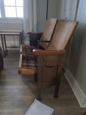 Antique 1900s Cast Iron And Wood theater seats - Image 1 of 3
