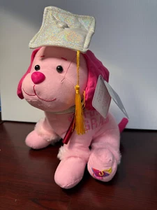 New Graduation Autograph Stuffed Pink Dog with Pen & Hat - Congrats Grad! 10.5" - Picture 1 of 5