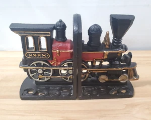 Vintage Cast Iron Metal Railroad Train Locomotive Bookends - Picture 1 of 17