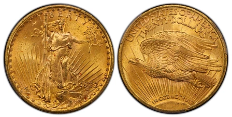 1922 AV $20, Double Eagle. PCGS MS64+ CAC Saint-Gaudens Philadelphia IGWT KM 131 Cover
