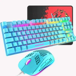 Rainbow Gaming Keyboard And Mouse Set Wired 88 Keys LED Backlit USB For PC PS4 - Picture 1 of 15