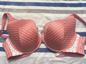 Cacique Bra 42DDD Padded Lined Balconette Pink & White With Lace Overlay - Picture 1 of 5