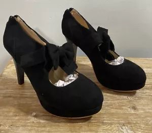 Women's Bow Heels Mary Jane High Heel Closed Toe Platform Vintage Dress Pumps 41 - Picture 1 of 7