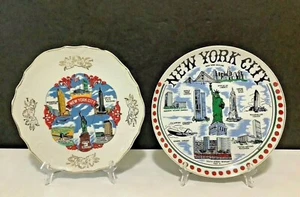 Pair Vintage New York City Statue of liberty, Twin Tower, Empire State 8” Plates - Picture 1 of 6