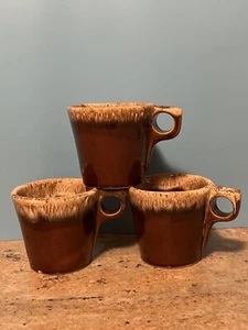 Set Of 3 Vintage Hull Brown Drip Glaze Coffee Mugs Oven Proof Made in USA - READ - Picture 1 of 10