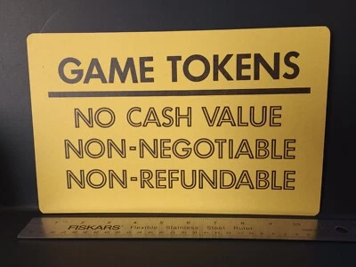 Vintage Arcade Machine Sign 1980's GAME TOKENS DOUBLE SIDED AUTHENTIC RETRO HTF - Image 1 of 4