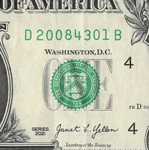 2008 Year Date Note Fancy Serial Number One Dollar Bill D20084301B - Picture 1 of 11