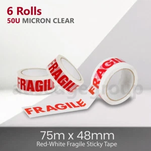 108 Roll White Red 75 Meter x 48 mm 50 Micron Fragile Sticky Seal Tape Packaging - Picture 1 of 11