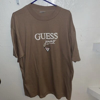 Vintage 90’s Guess Jeans Shirt Mens 9C-LARGE Short Sleeve Brown Made In USA A - Image 1 of 4