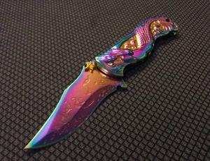 CUCHILLO SIRENA COLECCIÓN MC MASTER ARCO IRIS COMPLETO ACERO INOXIDABLE TI-COATED 3D ESCULPIDO - Imagen 1 de 5