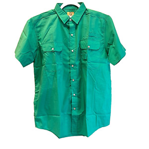 Haband Western Shirt Men's Medium Green Pearl Snap Short Sleeve Casual New