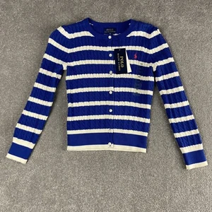 Polo Ralph Lauren Girls Blue/White Striped Cable Knit Cardigan Size 6X 124-128CM - Picture 1 of 5
