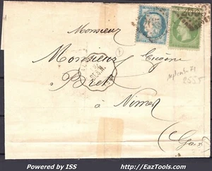 FRANCE N°20+37 SUR LETTRE AVEC CACHET CONVOYEUR DE STATION ALAIS LIGNE 101 BES.N - Picture 1 of 2