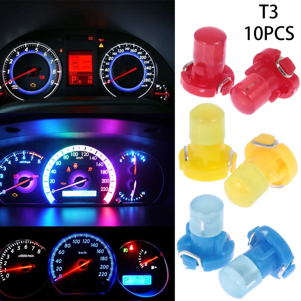 10Pcs 12V T3 Indicator Light Panel Bulb COB Wedge LED Instrument Dashboard Lamp - Image 1 of 4