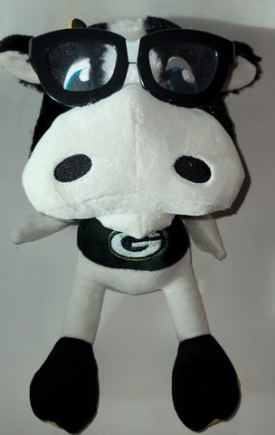 Green Bay Packers NFL Cow Plush Glasses Study Buddy Mascot Cute Stuffed Animal Cover