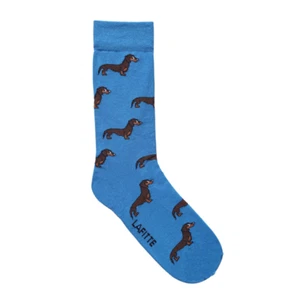 845074 DACHSHUND DOG BLUE LAFITTE PATTERNED SOCKS COMBED COTTON MENS AU 6-11 - Photo 1/1