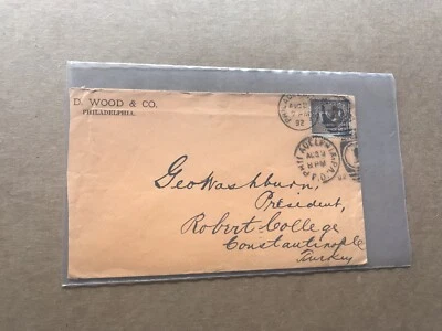 US 1892 Cover to Turkey +Small Banknote 5C #223 +Philly to Constantinople +Neat  - Image 1 of 4