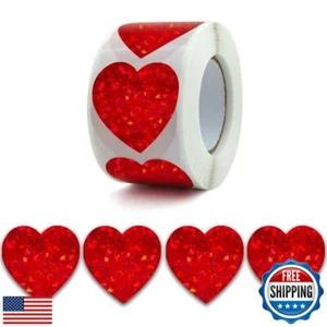 SUJJY 500 PCS Glitter Red Heart Stickers 1.5 Inch Self Adhesive Affectionate - Picture 1 of 3