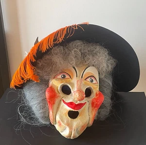 SPECTACULAIRE TETE DE CARNAVAL - GRAND MASQUE DE SORCIERE EN PAPIER MACHE - 47CM - Photo 1/18