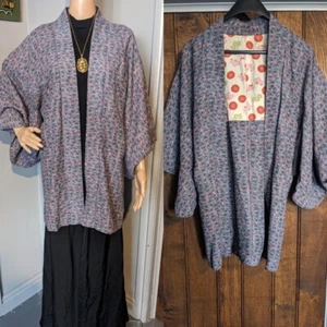 Vintage Japanese Floral Kimono Jacket Shrug Duster Haori Deco Bohemian S M - Picture 1 of 9