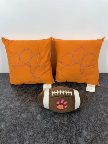 Lot of 3 Northwest Officially Licensed Clemson Tigers Throw Pillows & Football Cover