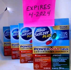 Alka-Seltzer Plus Powermax Cough Mucus Congestion Day + Night Gels 24 ct 4-PACK - Picture 1 of 2