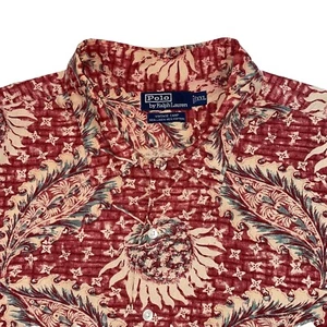 Vintage Polo Ralph Lauren Camp Shirt Sz XXL Linen Blend Hawaiian Palm Mens - Picture 1 of 13