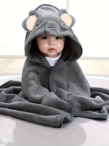 Toddler Baby Kids' Cartoon Animal Hooded Bath Towel Grey, Pink, White & Blue - Picture 1 of 9