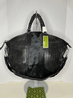OrYANY Reticulated Black Leather Calf Hair  Shoulder Bag X-Large Travel RARE NWT - Image 1 of 4