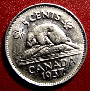 CANADA Canadian 1937 . dot CANADA FIVE 5 CENTS NICKEL - Picture 1 of 3