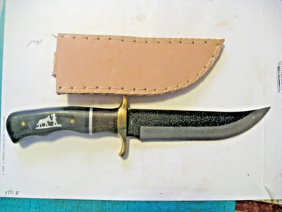 Fixed Blade Hunting Knife With Inlay & Leather Sheath - Image 1 of 4