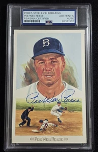 PEE WEE REESE Signed Perez Steele Card-HOF-BROOKLYN DODGERS-PSA - Picture 1 of 5