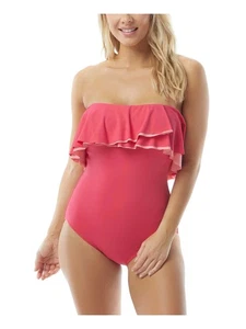 CONTOURS Women's Pink Flounced Removable Straps One Piece Swimsuit 14 38D - Picture 1 of 3