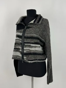 Sarah Pacini Cropped Full Zip Wool Blend Long Sleeve Sweater - Picture 1 of 14