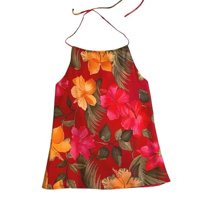 Top Halter GAP Silk Y2K Tropical Floral Rojo y Rosa Sin Espalda Cuello Alto Mediano Foto 1 de 4