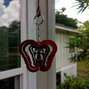 NWT Butterfly Wind Spinner 1 Mini Magenta Enamel Metal Hanging Decor 3D Yard Art - Picture 1 of 3