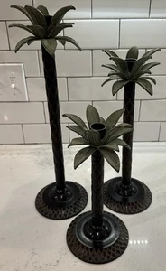 VTG Set Of 3 Metal Palm Tree Candle Holders, 10.5”, 13.5”, 17” - Bild 1 von 4
