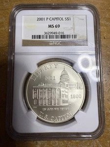 2001-P Capitol Visitor Center Modern Silver Commemorative $1 MS 69 NGC B50070 - Picture 1 of 2