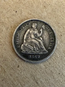 1862 Seated Liberty Half Dime Toned Coin - Picture 1 of 4